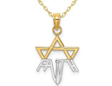 10K Yellow and White Gold Star of David FAITH Charm Pendant Necklace with Chain